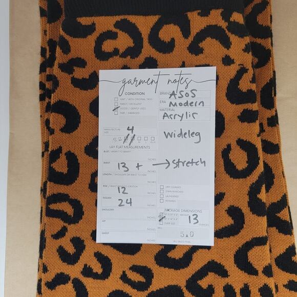 Asos Knit Pants Wide Leg Leopard Print Size 4 / 34" inseam 510 - Picture 9 of 10